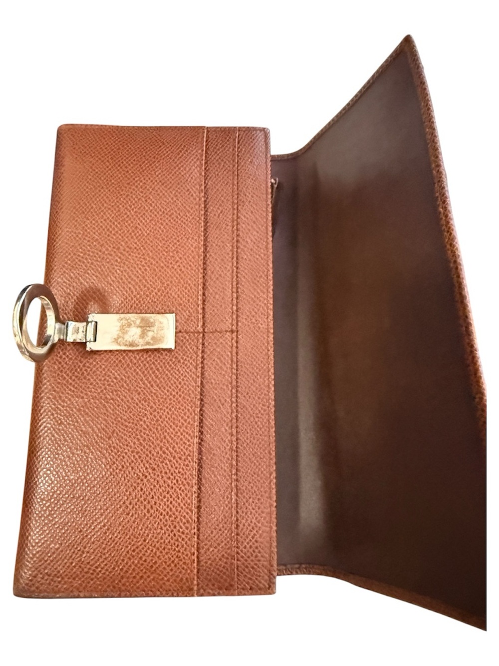 Authentic BVLGARI Brown Grained Leather Logo Clip Long Continental Wallet - Picture 5 of 7